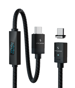 Connect Pro Magnetic Cable Set — black braided cable with built-in power meter and USB-C tip — Chargeasap
