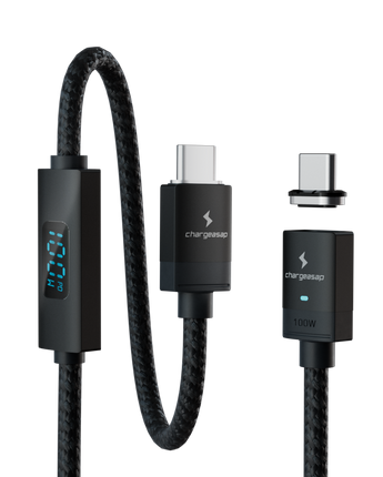 Connect Pro Magnetic Cable Set — black braided cable with built-in power meter and USB-C tip — Chargeasap