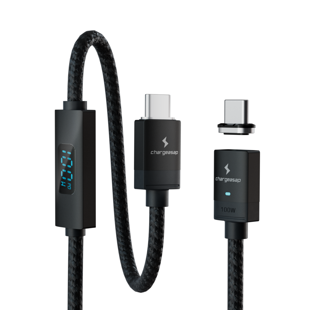 Connect Pro Magnetic Cable Set — black braided cable with built-in power meter and USB-C tip — Chargeasap