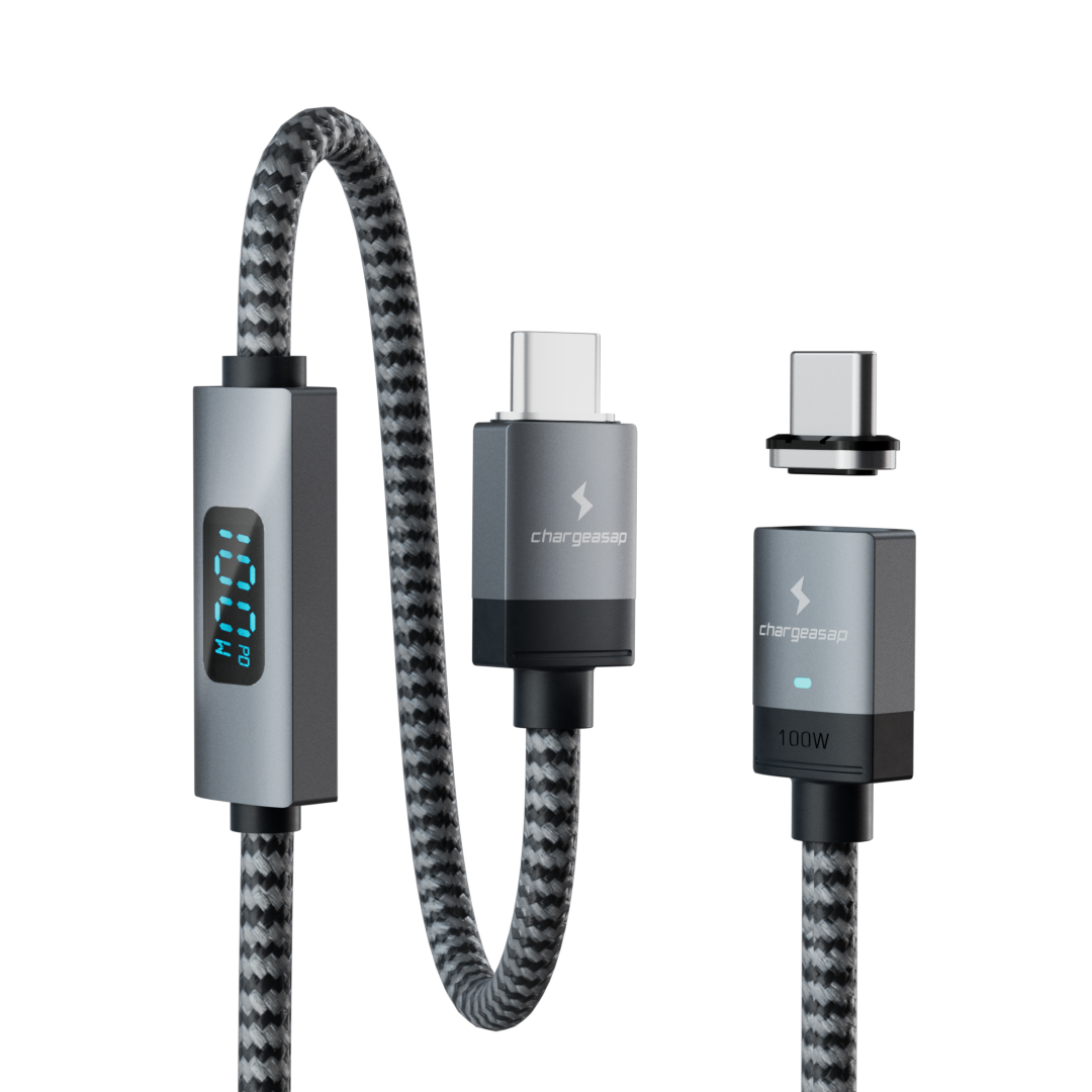 Connect Pro Magnetic Cable Set — gunmetal braided cable with USB-C tip — Chargeasap