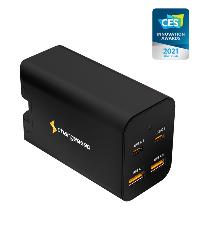 Omega 200W GaN Charger — black travel charger with built-in foldable prongs — Chargeasap