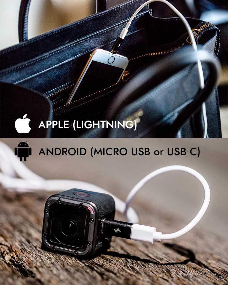 Chargeasap Magnetic X-Connect adapter attached to iPhone in Celine handbag and GoPro