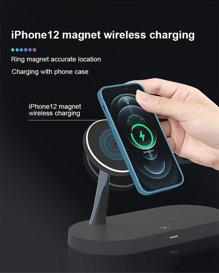 Wireless Charging Station. hand placing iphone on wireless charger