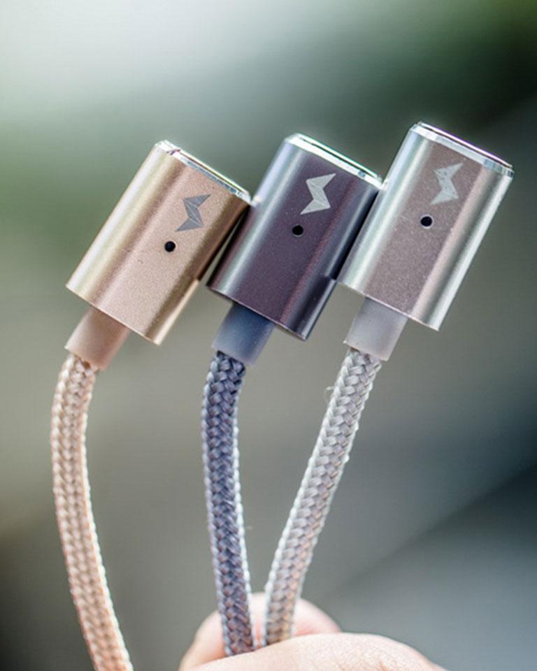Chargeasap X-Connect magnetic cable in gold, gunmetal and silver